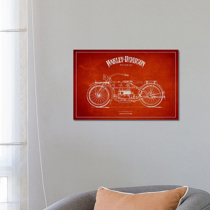Harley-Davidson Red Patent Blueprint by Aged Pixel - Gallery-Wrapped Canvas Giclée on Canvas, Canvas