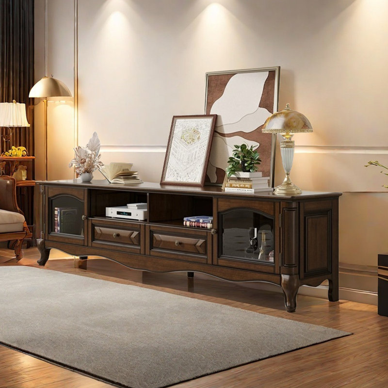 Meuble télé et table basse rétro en acajou, Brun