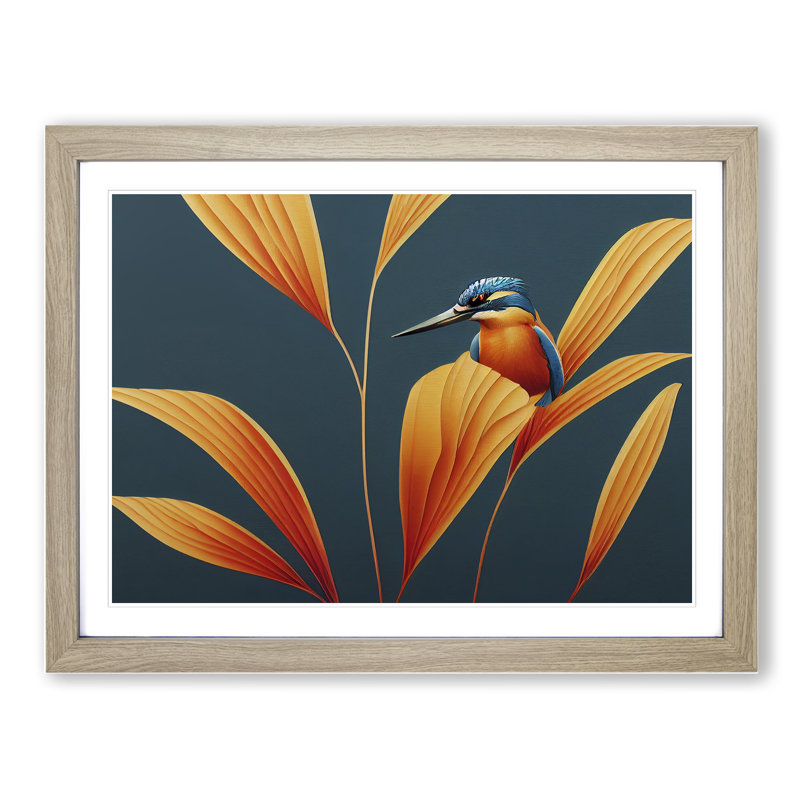 Kingfisher Deco - Single Picture Frame Print, Oak, 46cm H x 64cm W x 2cm D