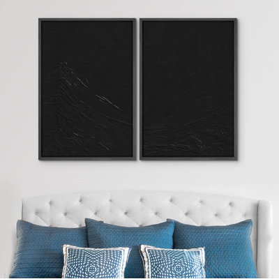 Abstract Landscape " Dark Black Color Field Landscape Abstract Shapes Wall Pictures Modern Art Minimalist Decor Nordic " 2 - Pieces