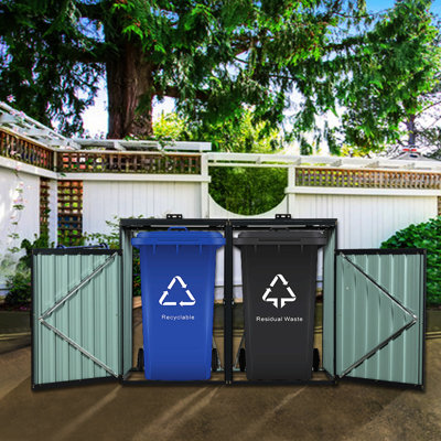 Abri extérieur pour poubelle - Métal gris anthracite, largeur 32,26 po, remise en métal pour la cour de jardin, hauteur 47,29 po, acier galvanisé, ventilé, verrouillable