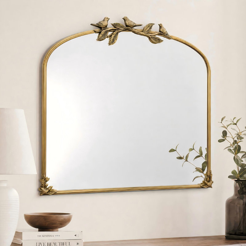 Miroir mural arqué en métal 22 po x l 36 po avec oiseaux et branches en fer pour chambre à coucher, vestibule et salon