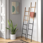 Wood Slim Two-Toned 12 Rug Brown Ladder with Black Metal Bases Set
