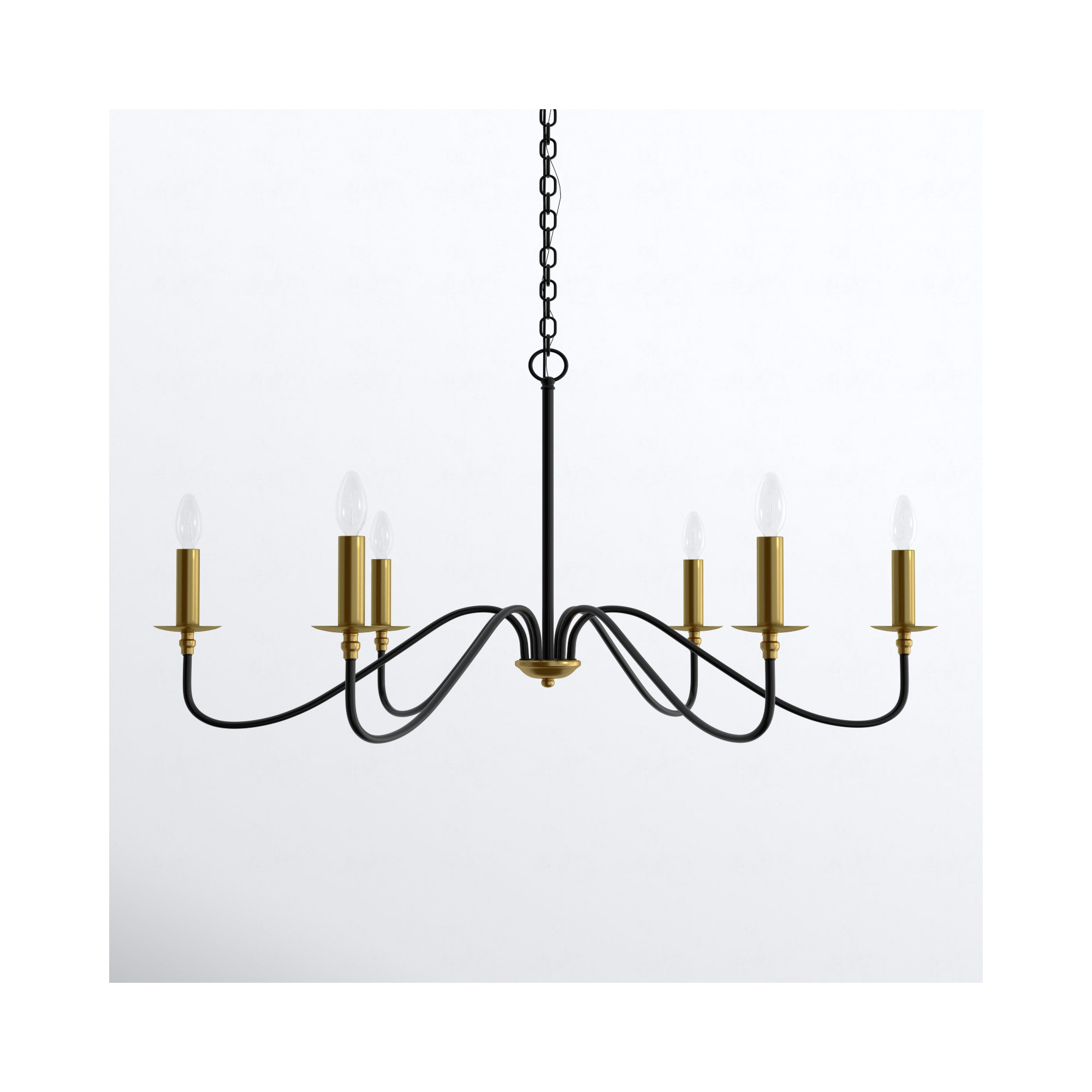 Ableton 6 - Light Candle Style Classic / Traditional Chandelier, Black/Brass, 22" H x 42" W x 42" D