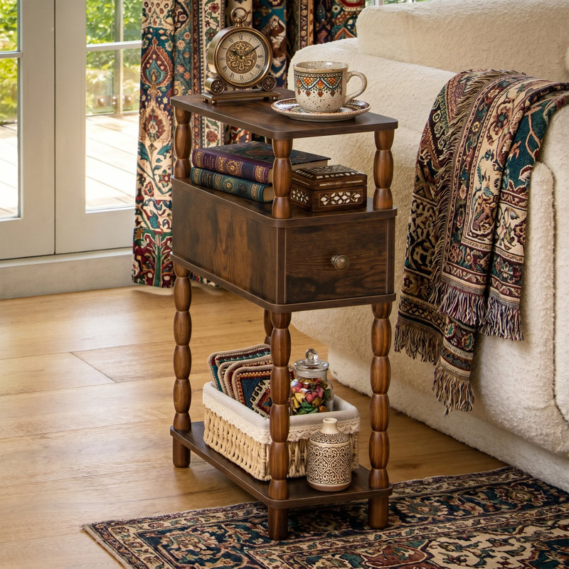 Table de chevet étroite 25 po avec tiroir, Walnut