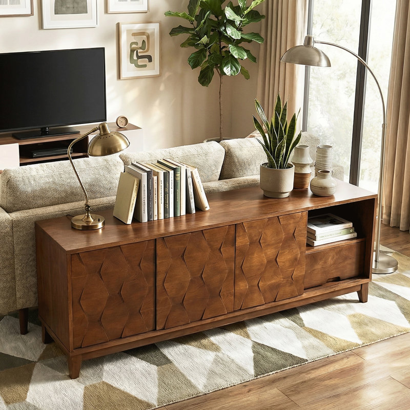 Iasiah 72" W Solid and Manufactured Wood TV Stand for TVs up to 78" , Acorn