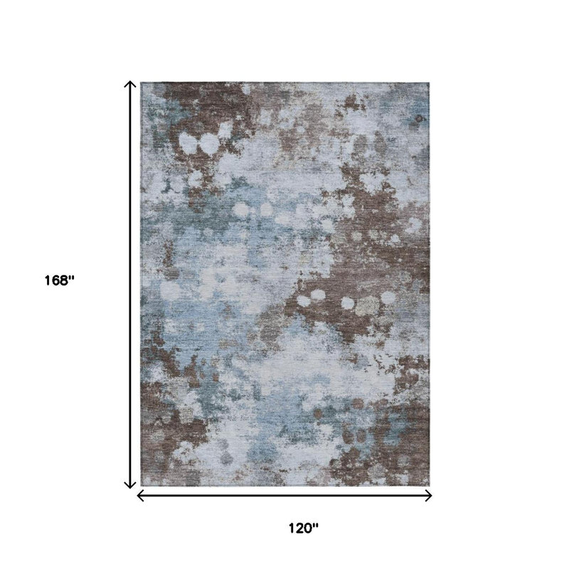 Tapis d'extérieur lavable abstrait bleu ciel et brun 10 pi x 14 pi
