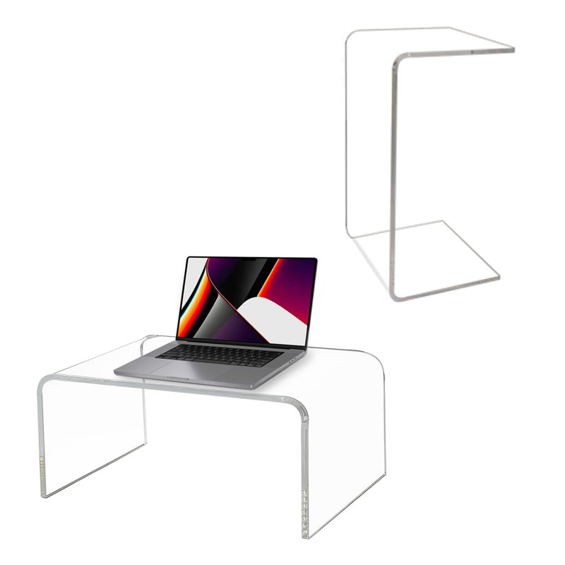 Set of 2 Modern Clear Acrylic End Tables, Space-Saving C-Shape Design with Invisible Profile for Living Room, Bedroom & Small Spaces, Versatile Use as Side Table & Nightstand