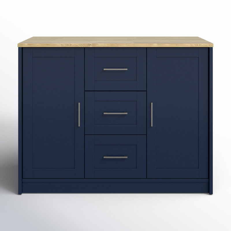 Allycia 45.5'' W Solid and Manufactured Wood Kitchen Island with Butcher Block Top, Insignia Blue