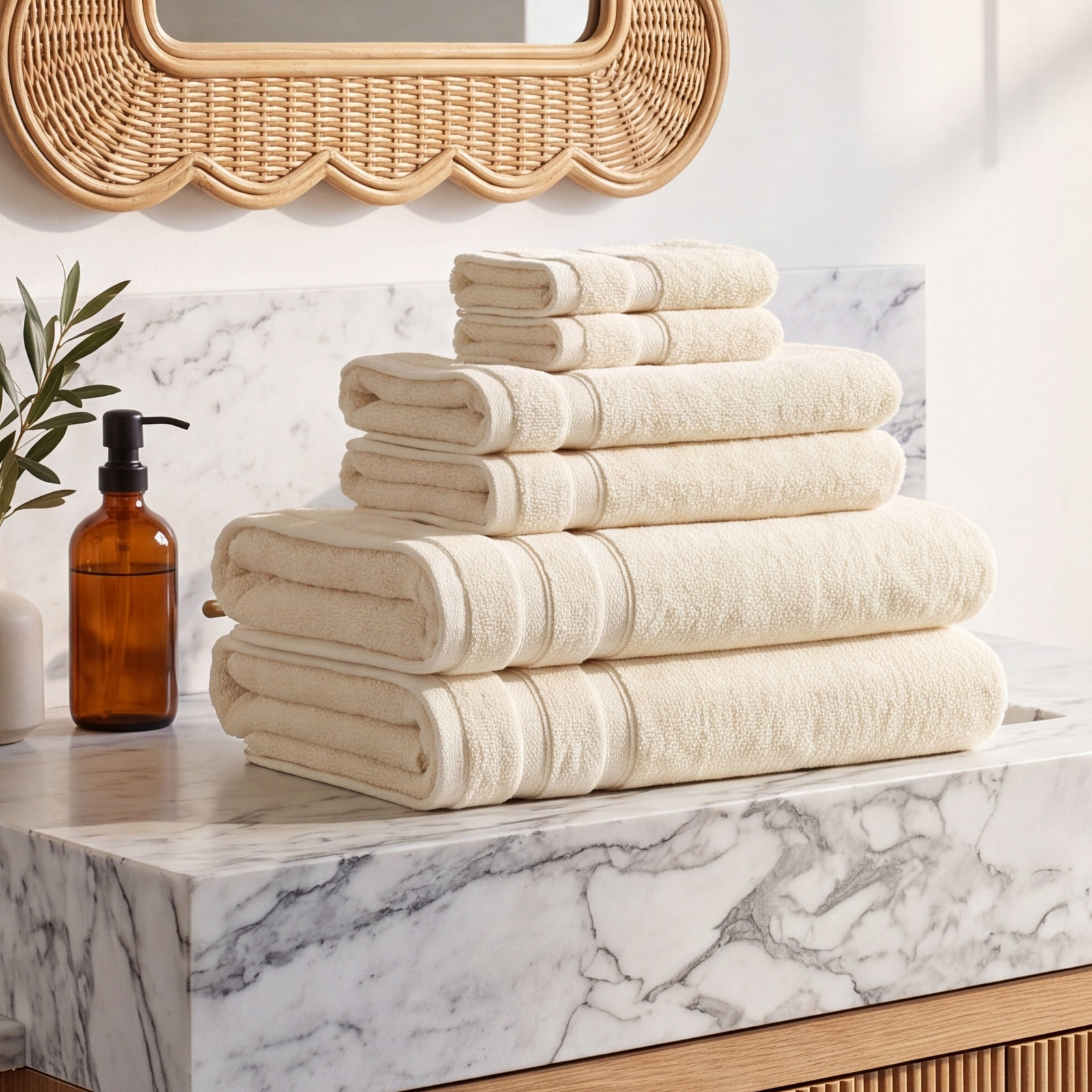 Southshore 6-Piece Cotton Towel Set, Cream
