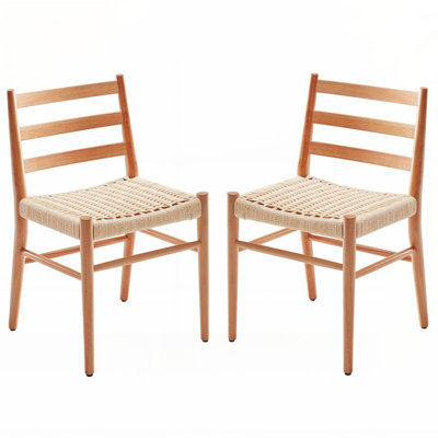 Dining Chairs Set of 2, Woven Rope Seat with Sturdy Metal Frame, Mid Century Modern Design for Comfort and Style