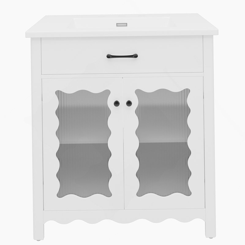 Meuble-lavabo 31 po avec verre trempé, blanc, Blanc