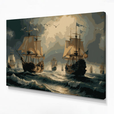Nautical Merchant vessels Brown Canvas Wall Art