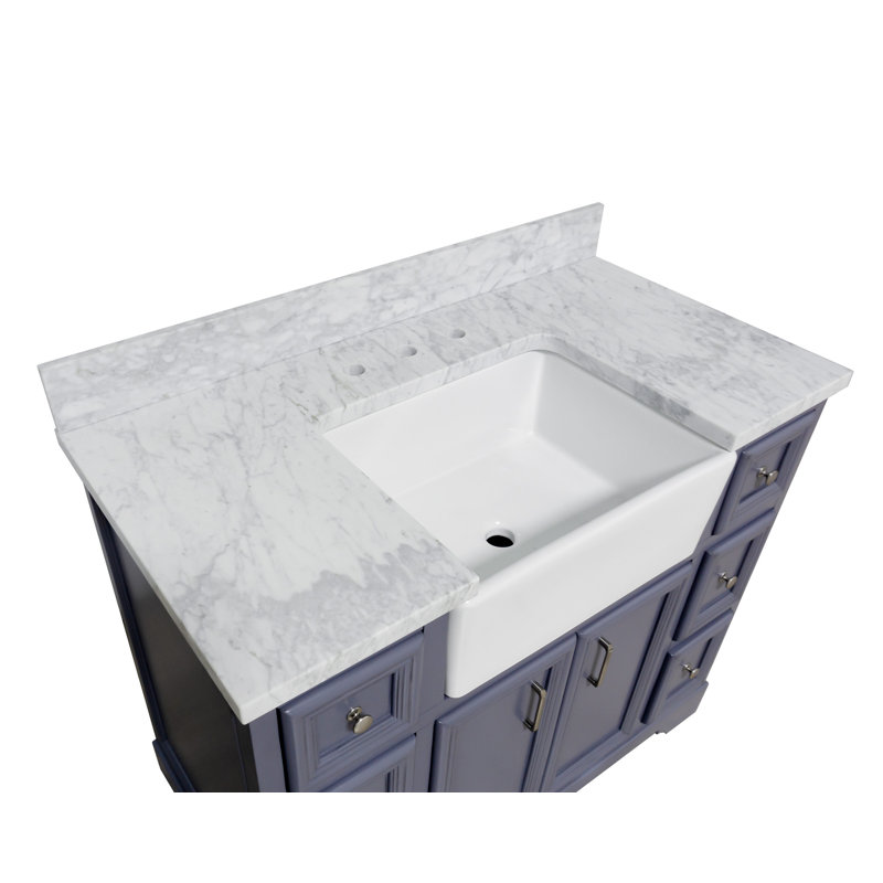 Emiliano 42'' Single Bathroom Vanity with Top, Powder Gray, Carrara Marble