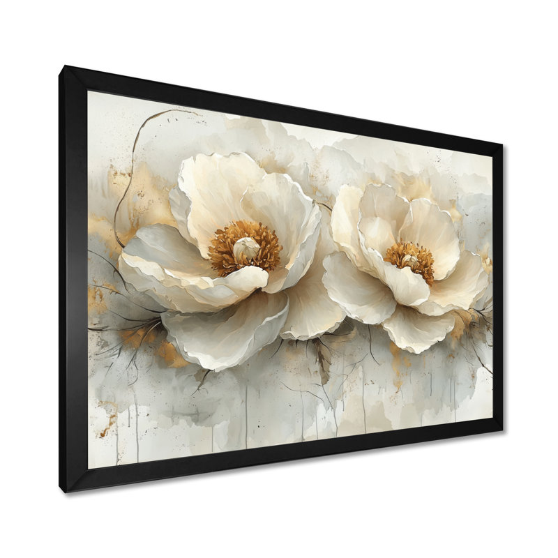 Rallection parallèle de pivoines abstraites - art mural abstrait moderne pivoines, Cadre simple, Noir, H 12 po x l 20 po