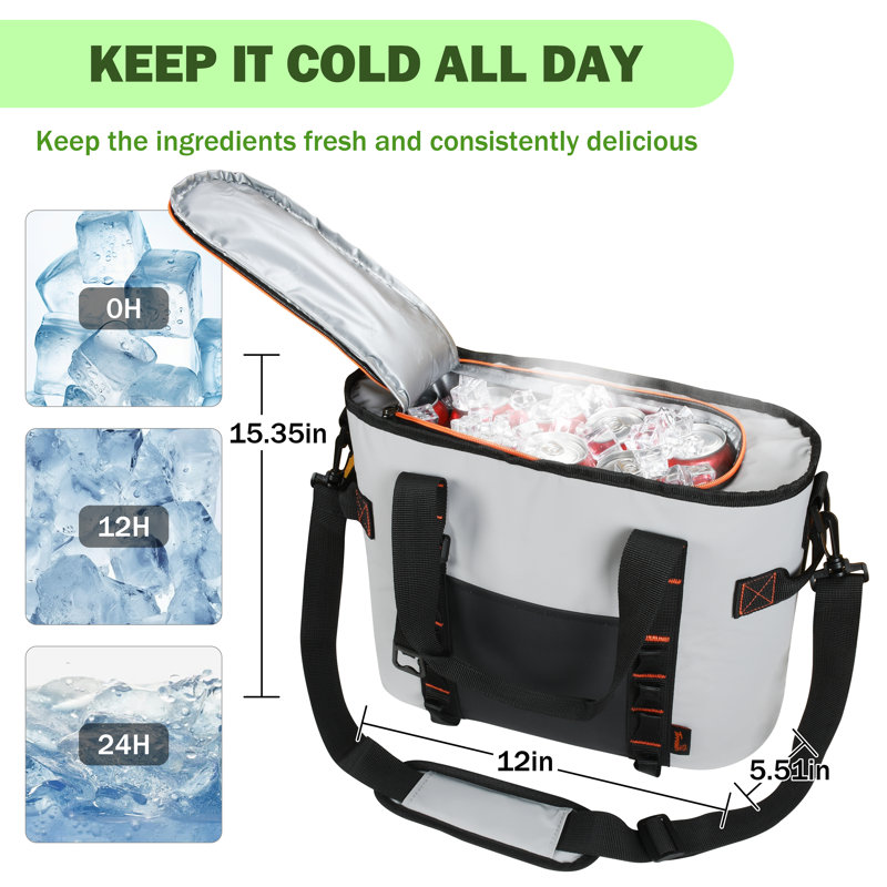 Tirrinia 16qt/20 Cans Soft Sided Cooler, Summer Camping Must-Haves, Tirrinia CB, Gris