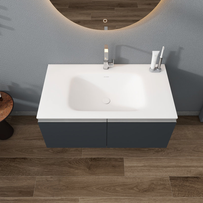 Plateau de meuble-lavabo simple en résine 39 po avec lavabo, Blanc mat