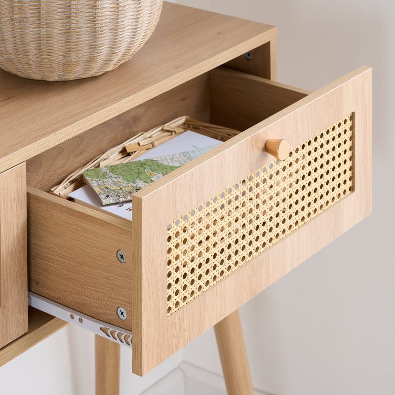 Noemi Rattan Console Table 100CM Width, Oak