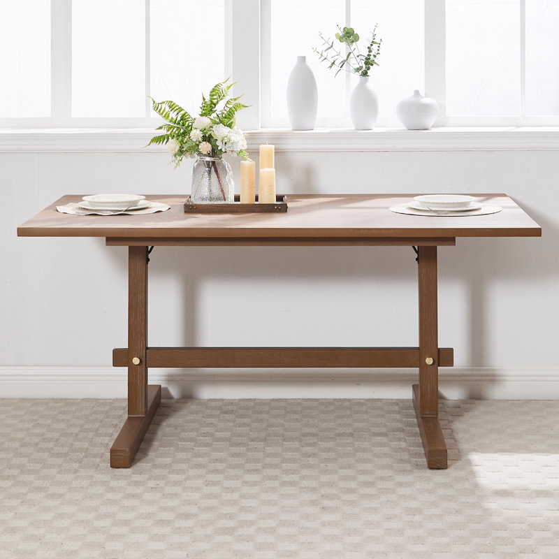 63'' Modern Dining Table For 4-6,Rectangular Kitchen Table, Solid Wood Base, Brown