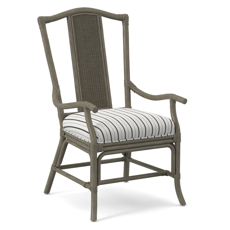 Drury Lane Slat Back Dining Arm Chair, Beige Performance Fabric; 0851-73, Stone Hearth