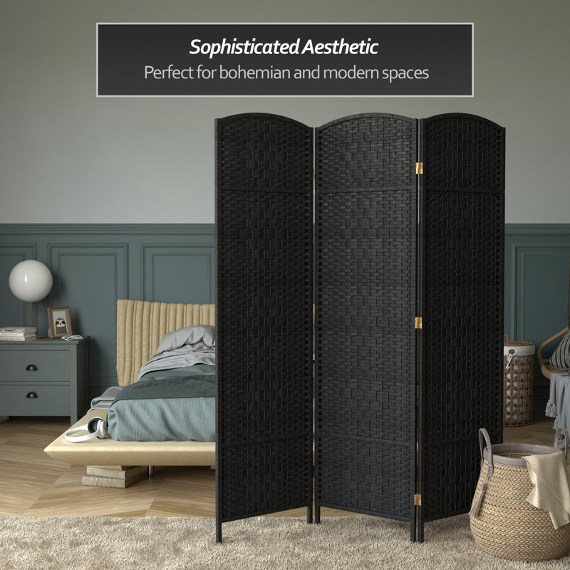 71" Tall Diamond Weave Fiber 6 Panel Room Divider, Black, 3