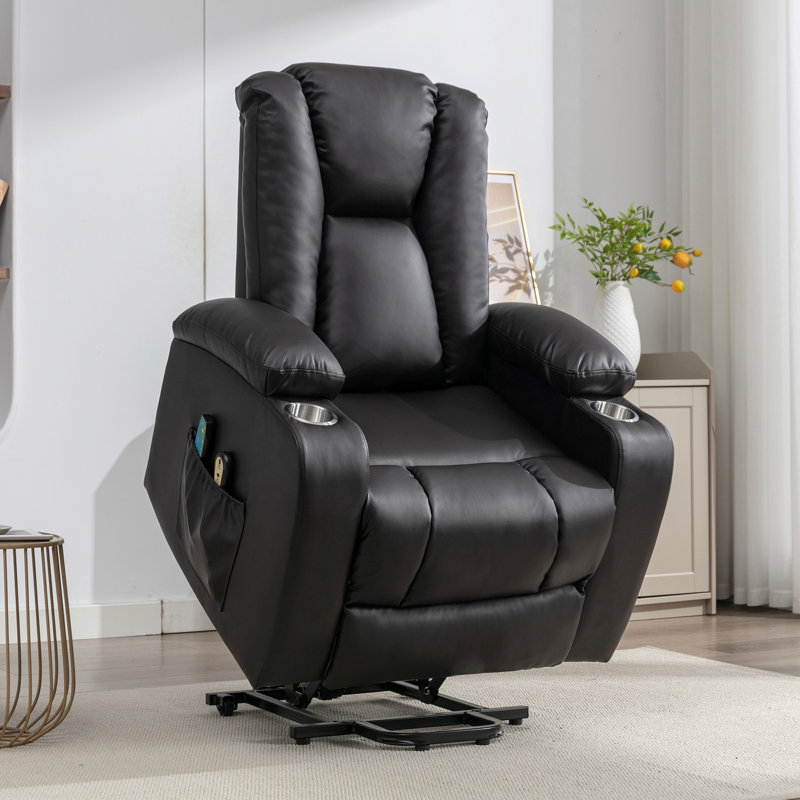 Anuel 88cm Wide Faux Leather Lift Assist Standard Recliner with Massager, Brown