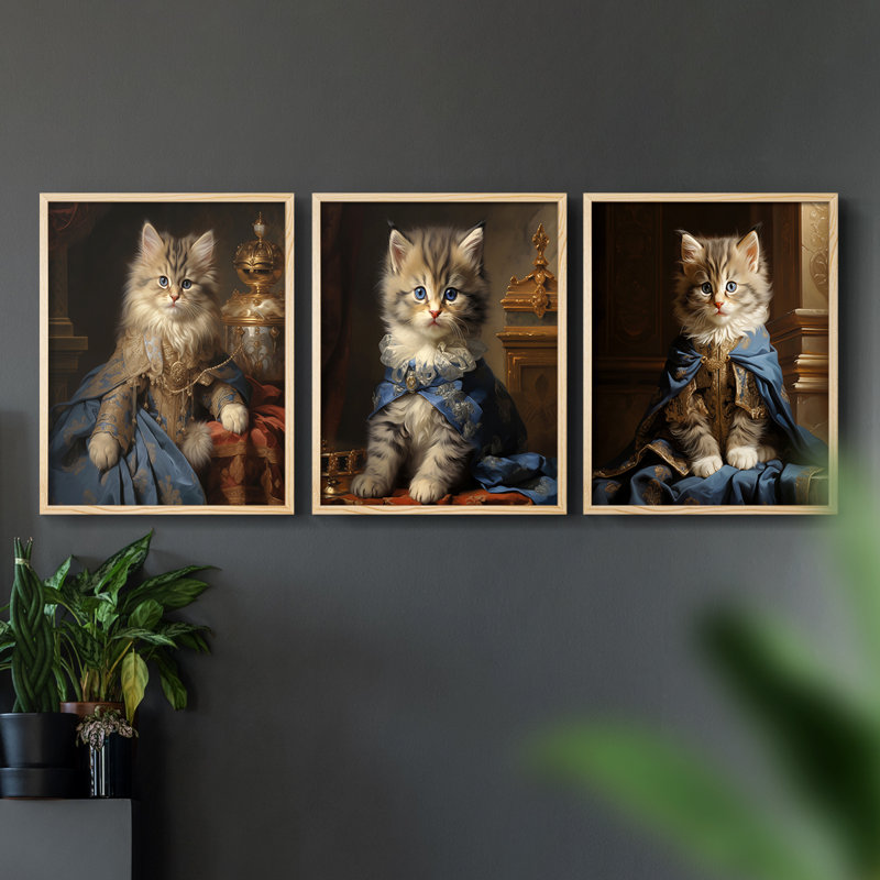 Série royale animaux LVI - ensemble de 3 estampes numériques encadrées - prêt à être accroché, H 10 po x l 8 po
