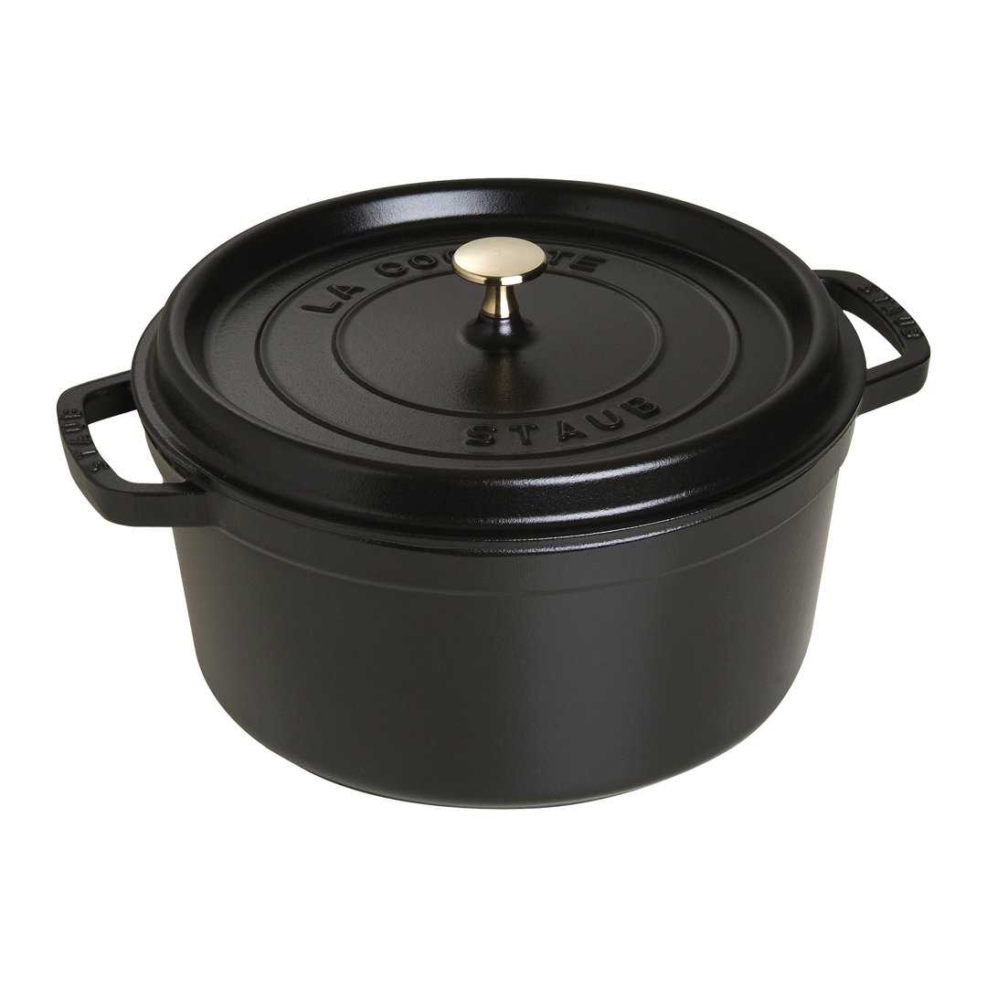 Staub Cast Iron Round Dutch Oven Hand Crafted In France Staub Color/Finish: Black Matte Size: 7 quarts