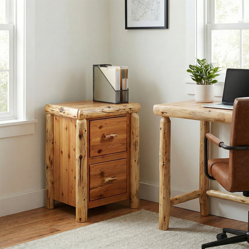 Fireside Lodge Cedar Log Two Drawer File Cabinet - Natural