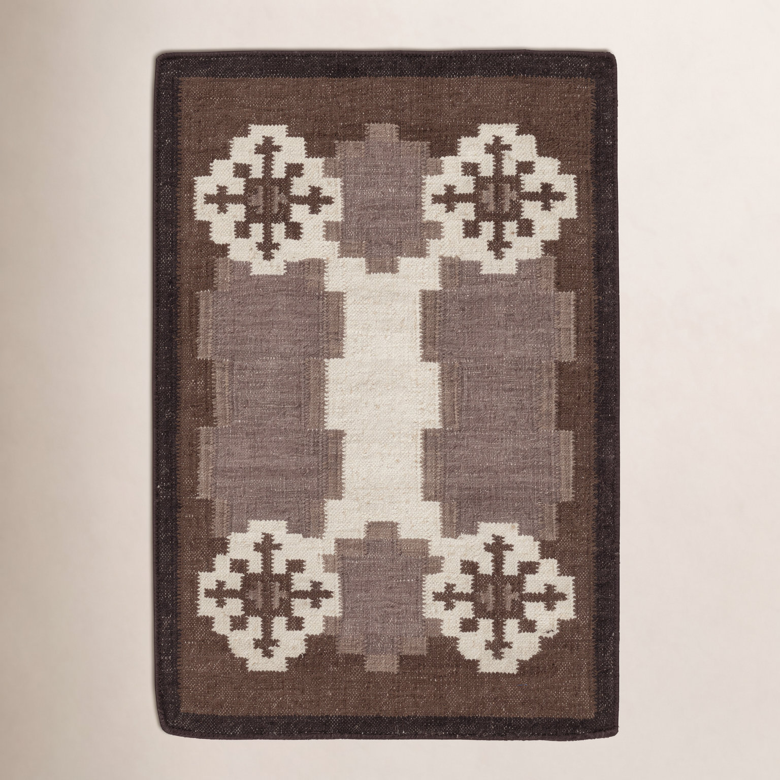 Heidi Nordic Flatweave Geometric Wool Rug, 2'x3', Brown