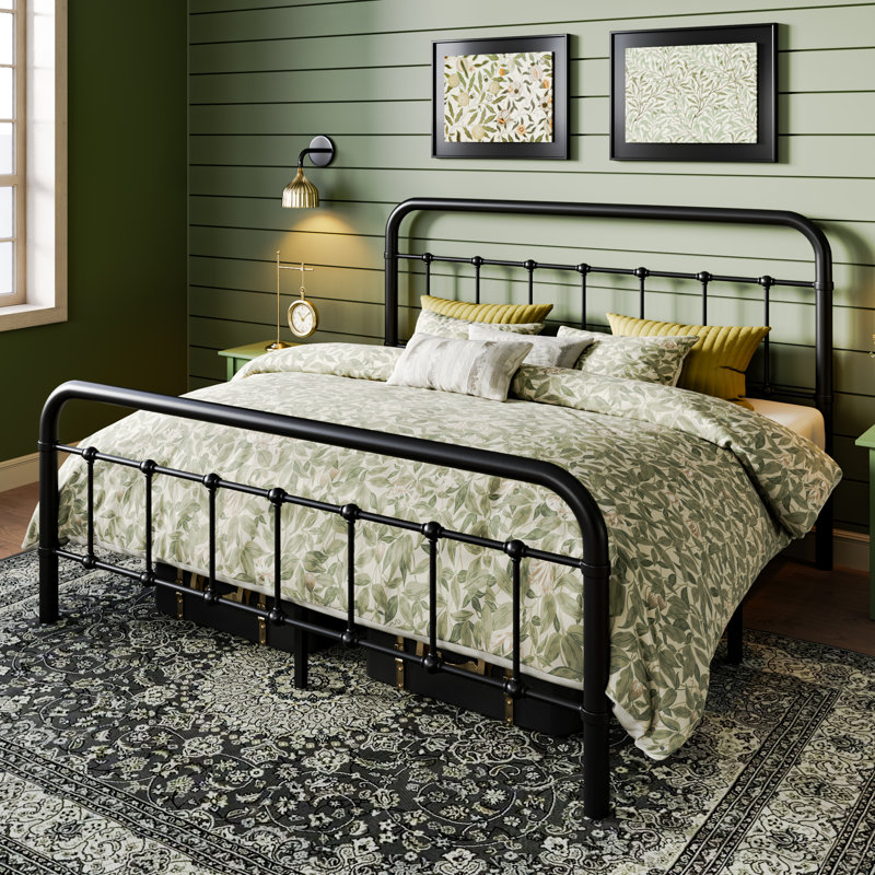 Kawamoto Metal Platform Bed Frame with Elegant Modern Design, Black, Queen