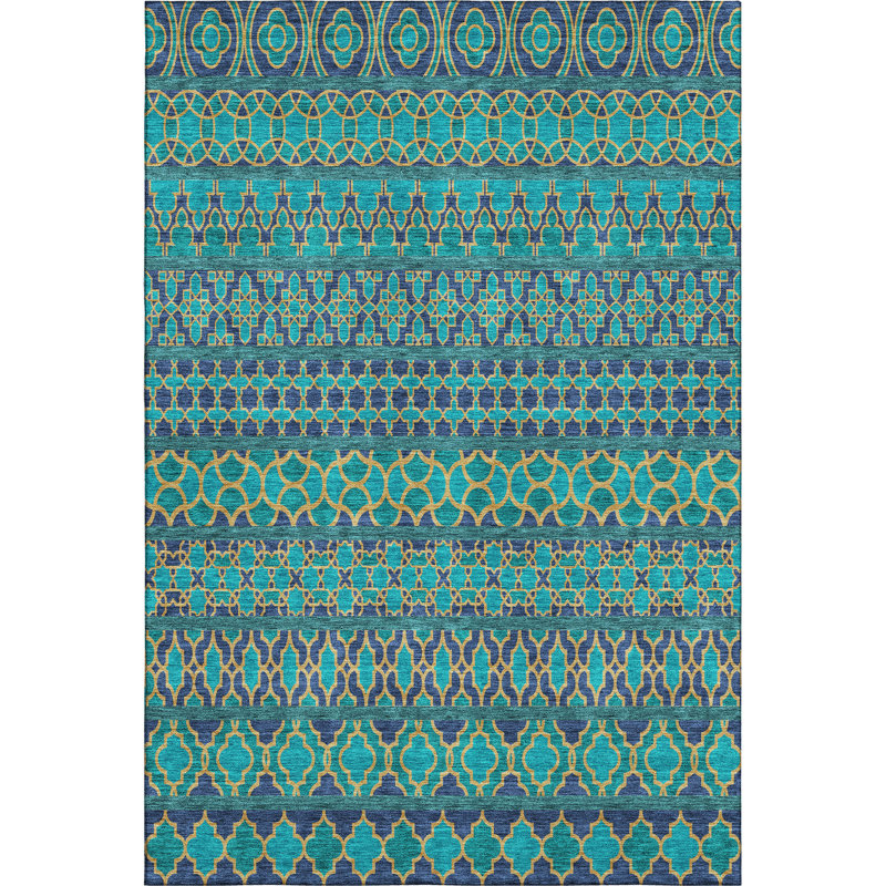Premium Machine Washable Prisco Teal Rug, Rectangle 3' x 5'