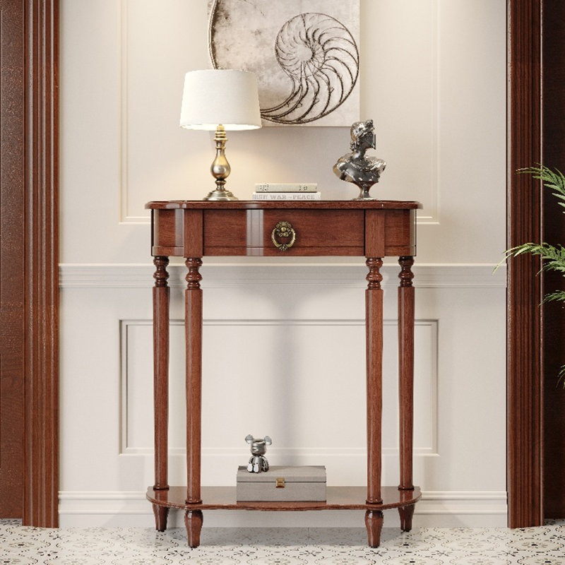 Walnut Half Moon Solid Wood Console Table, 35.43" H x 39.37" W x 11.81" D