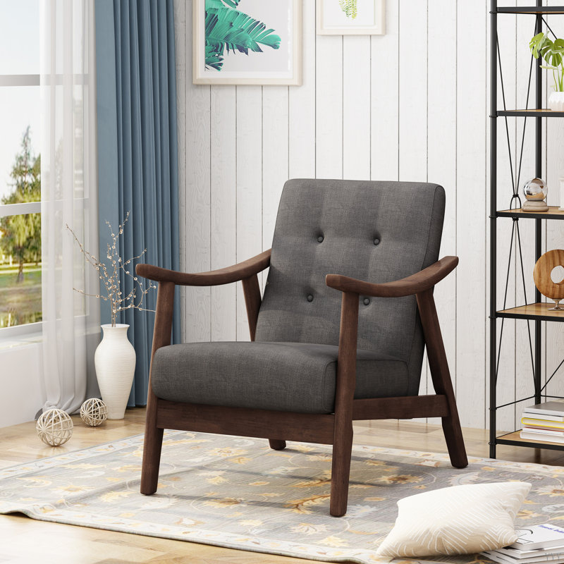 Chaise d'appoint Mid-Century moderne, fauteuil capitonné, Gris