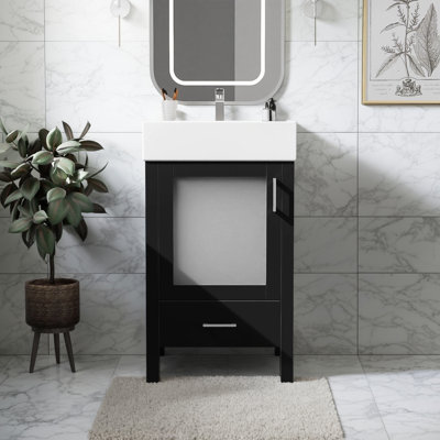 Meuble-lavabo de 20 pouces avec lavabo en céramique et beaucoup de rangement - idéal pour les petites salles de bain