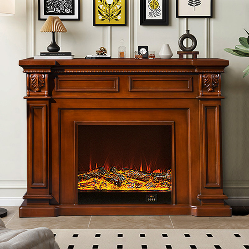 Solid + Manufactured Wood Freestanding Fireplace, Walnut