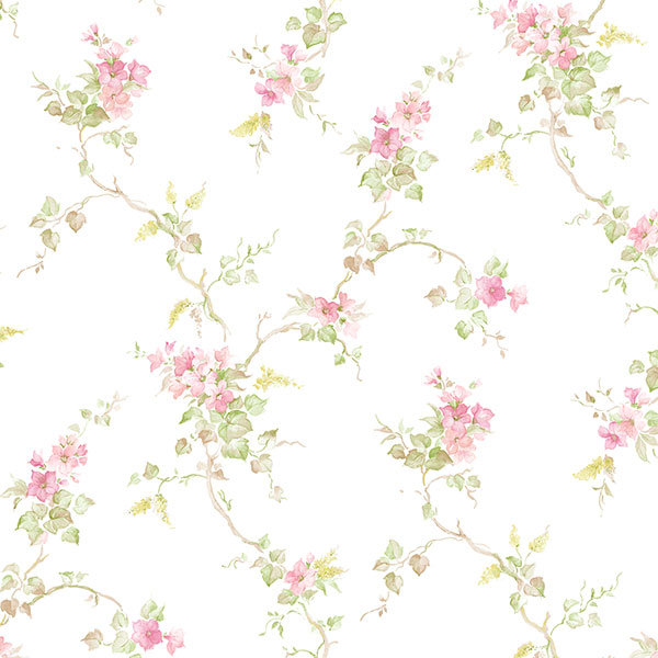 Papier peint d'essai de lierre 32,7 pi x 20,5 po Heilyn, Rose/jaune/vert
