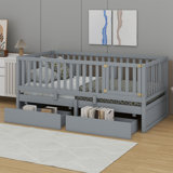 Daybed With Fence Guardrails And 2 Drawers, Split Into Independent Floor Bed & Daybed