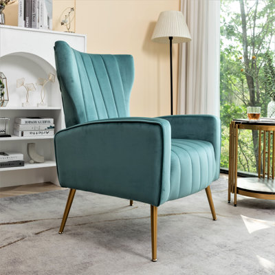 Metal-Legged Velvet Armchair