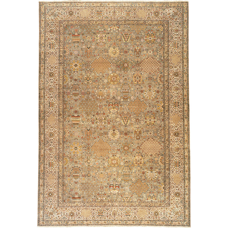 Wool Oriental Area Rug in Beige, Rectangle 5' x 7'2"
