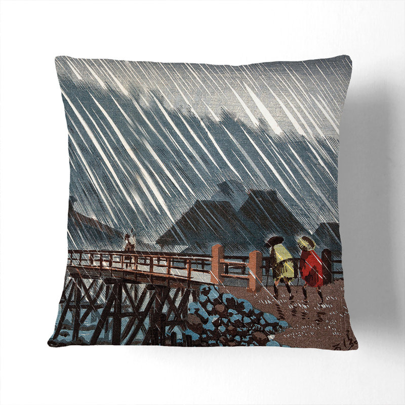 Bridge In The Rain Square Throw Cushion, Black, 40cm H x 40cm W x 15cm D