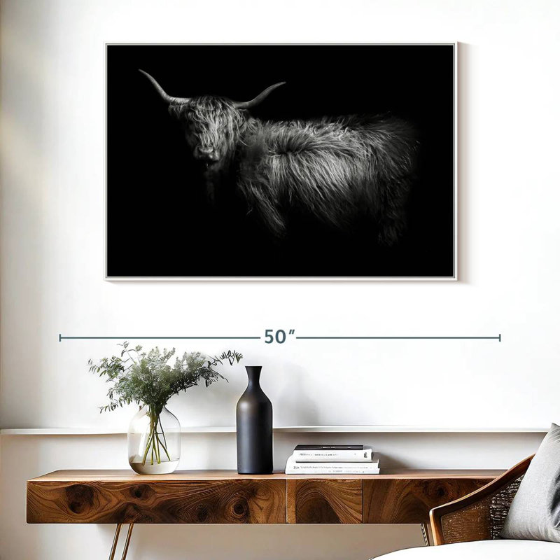 Hello Highland Cow, Cadre flottant blanc, 40 po x 27 po