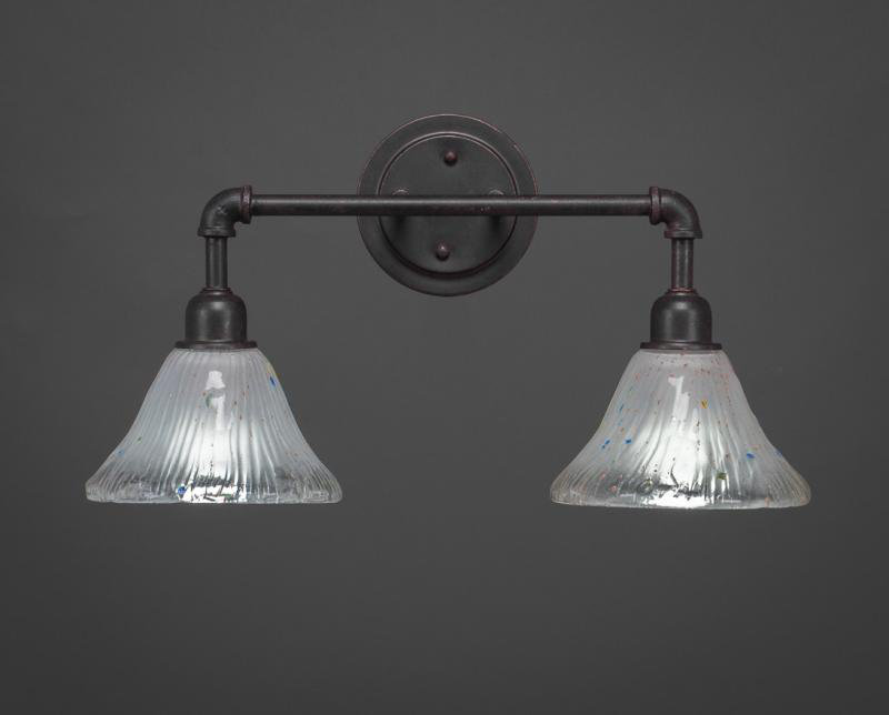 Barre d'éclairage de salle de bain 2 lumières Eilif Vintage avec verre cristal givré 7 ", Granit foncé