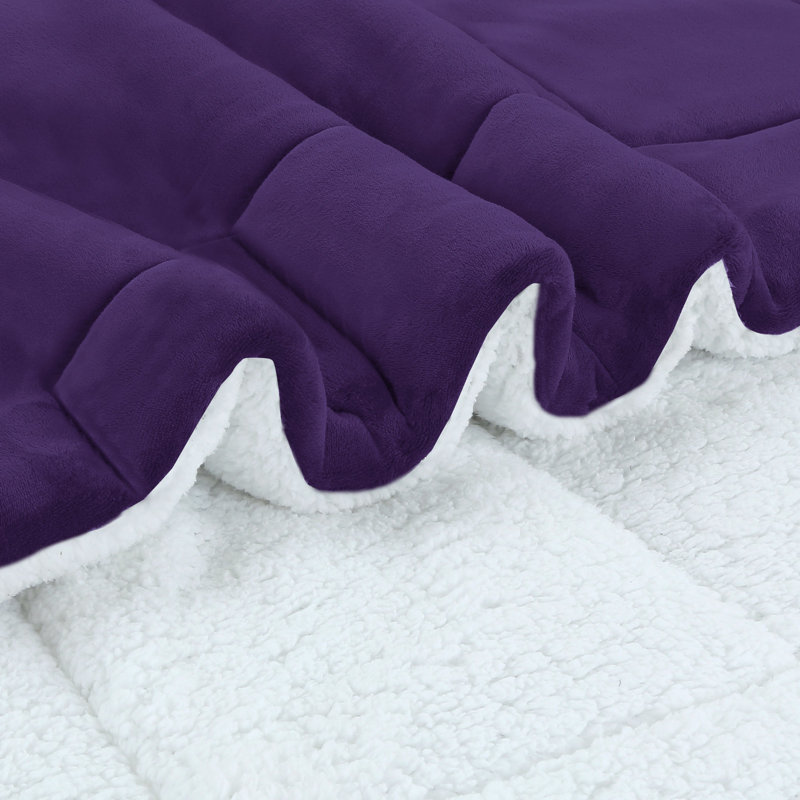 Ensemble d'édredon 3 pièces Micromink Sherpa - Édredon moelleux moelleux avec 2 taies d'oreiller, Mauve