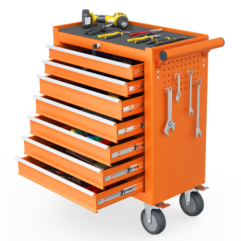 Chariot et table de travail efficaces avec glissières de tiroir lisses et organisation polyvalente, Orange