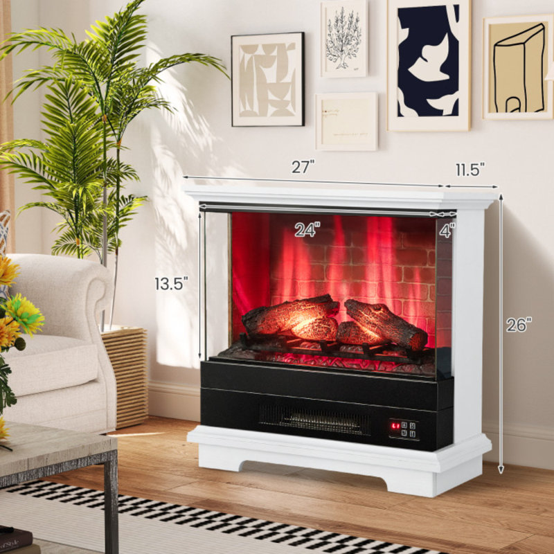 27 in. Freestanding Electric Fireplace in White with 7 Flame Colors, Timer, 3D Flame View Fireplace Heater