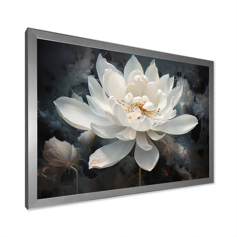 Serenity Blossum Lotus - art mural Lotus, Cadre photo unique, H 24 po x l 32 po, Argent argent