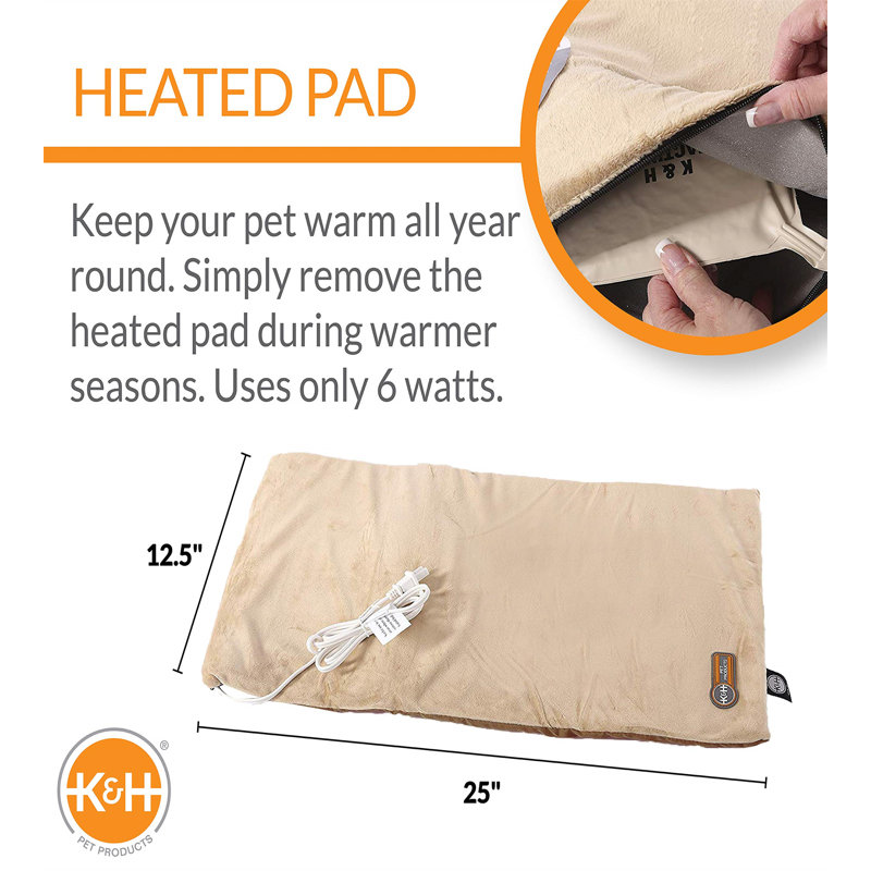 Mocha and Tan Heated Cat Bed Pad with Soft Foam