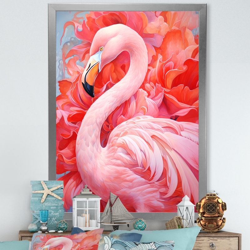 «Pink Flamingo Haven II», reproduction sur toile encadrée, Cadre simple argenté, H 40 po x l 30 po x P 1,5 po