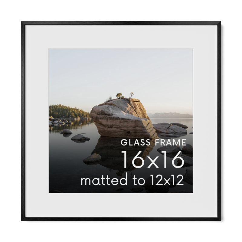 Cadre photo en métal avec verre, Noir, L 16 po x H 16 po